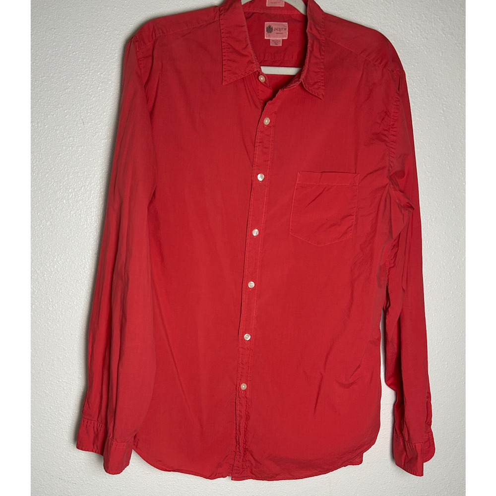 J. Crew Light Red Tailored Fit Cotton Long Sleeve Button-Front Top Size Large